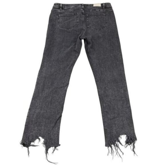 Maje High Rise Anthracite Straight Cut Jean With Raw Ripped Hem Size XL / 42 FR - Picture 4 of 9